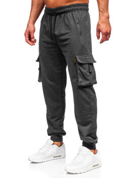 Antracytowre bojówki spodnie męskie joggery dresowe Denley JX6363