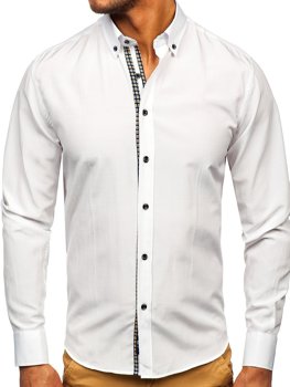 Biała koszula męska z długim rękawem Bolf 20715
