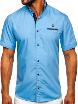 Błękitna koszula męska z krótkim rękawem Denley 19617