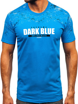 Błękitny bawełniany t-shirt męski z nadrukiem Denley 14725