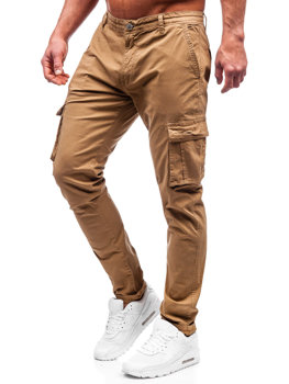 Camelowe spodnie materiałowe bojówki męskie Denley J700
