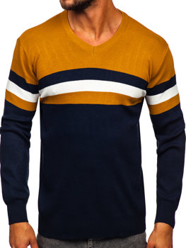 Camelowy sweter męski w serek Denley S8535