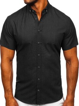 Czarna bawełniana koszula męska z krótkim rękawem Bolf 20501