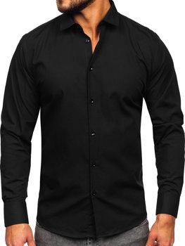 Czarna koszula męska elegancka z długim rękawem slim fit Denley MS14