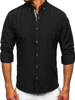 Czarna koszula męska z długim rękawem Bolf 20717