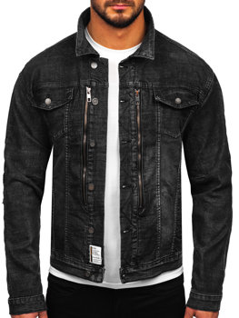 Czarna kurtka jeansowa męska Denley MJ508N