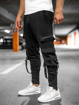 Czarne bojówki spodnie męskie joggery dresowe Bolf 6582A