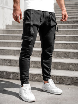 Czarne bojówki spodnie męskie joggery dresowe Bolf 6584A