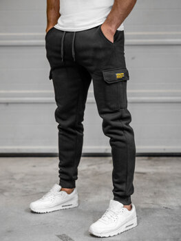 Czarne bojówki spodnie męskie joggery dresowe Denley JX8709B
