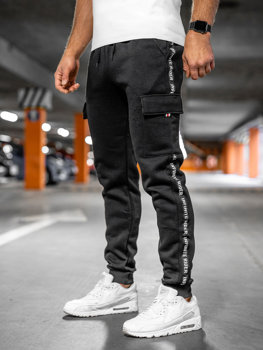 Czarne grube bojówki spodnie męskie joggery dresowe Denley JX8715A