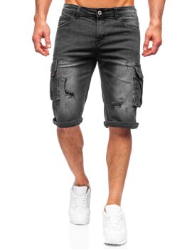 Czarne jeansowe krótkie spodenki męskie bojówki Denley K15012-2