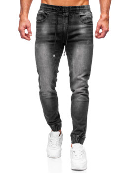 Czarne spodnie jeansowe joggery męskie Denley MP00532N