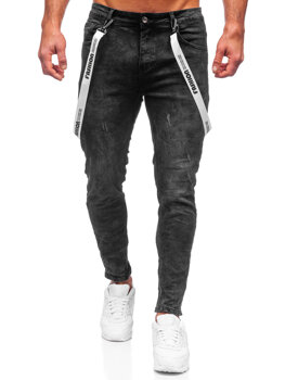 Czarne spodnie jeansowe męskie Denley TF103