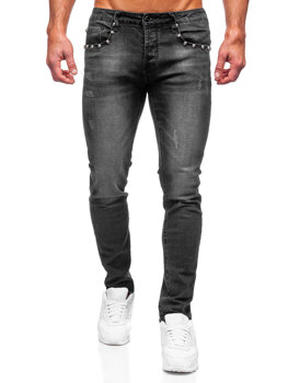 Czarne spodnie jeansowe męskie slim fit Denley MP0057N