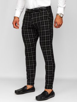 Czarne spodnie materiałowe chinosy w kratę męskie Denley 0033