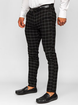 Czarne spodnie materiałowe chinosy w kratę męskie Denley 0047
