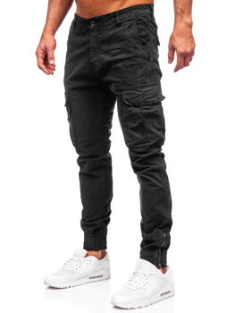 Czarne spodnie materiałowe joggery bojówki męskie Denley 2233