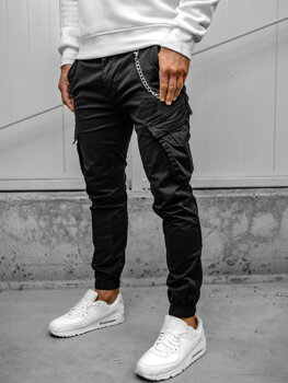 Czarne spodnie materiałowe joggery bojówki męskie Denley SK850A
