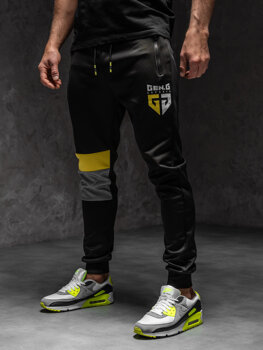 Czarne spodnie męskie joggery dresowe Denley K10122A1