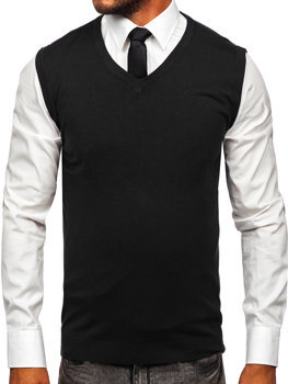 Czarny sweter męski bez rękawów Denley MM6005