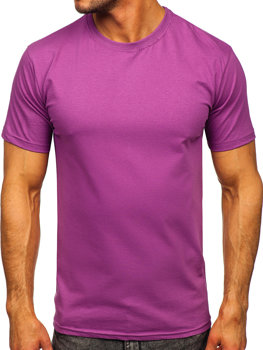Fioletowy bawełniany T-shirt męski bez nadruku Bolf 192397