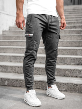 Grafitowe bojówki spodnie męskie joggery dresowe Denley JX5063A