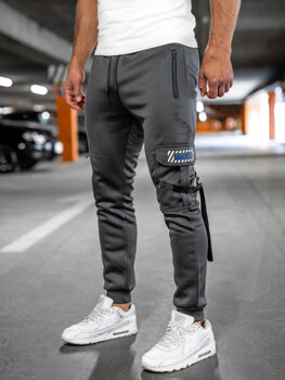 Grafitowe ocieplane bojówki spodnie męskie joggery dresowe Denley HW2206