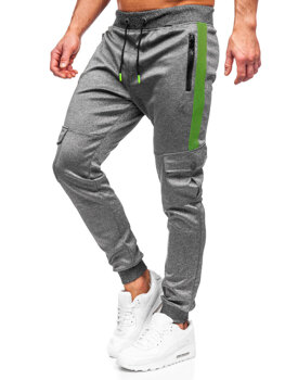 Grafitowe spodnie męskie joggery dresowe bojówki Denley K10283