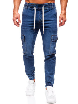 Granatowe spodnie jeansowe joggery bojówki męskie Denley 8117