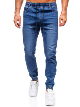 Granatowe spodnie jeansowe joggery męskie Denley 8122