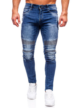 Granatowe spodnie jeansowe męskie slim fit Denley MP007BS