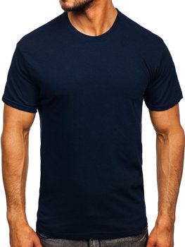 Granatowy bawełniany T-shirt męski bez nadruku Bolf 192397