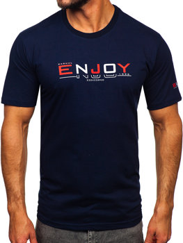 Granatowy bawełniany t-shirt męski z nadrukiem Denley 14739