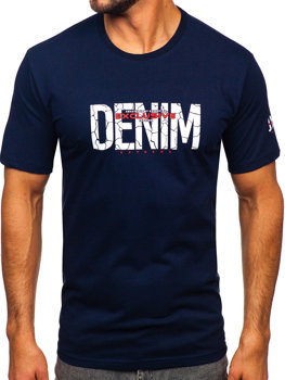 Granatowy bawełniany t-shirt męski z nadrukiem Denley 14746