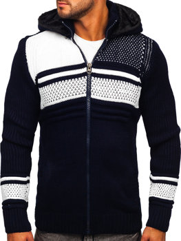 Granatowy gruby rozpinany sweter męski z kapturem kurtka Denley 2051
