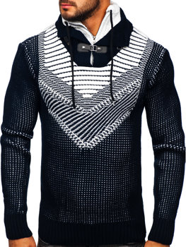 Granatowy gruby sweter męski ze stójką Denley 2027