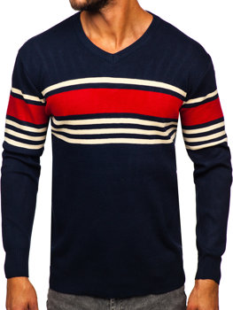 Granatowy sweter męski w serek Denley S8536
