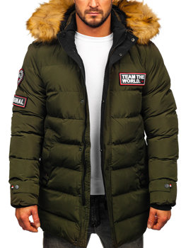 Khaki długa pikowana kurtka męska zimowa Denley 6476