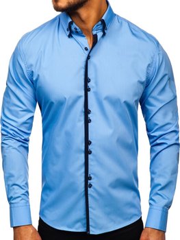 Koszula męska elegancka z długim rękawem błękitna Bolf 1721-1