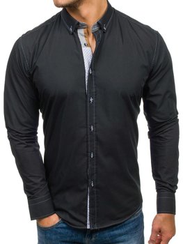 Koszula męska elegancka z długim rękawem czarna Bolf 5777