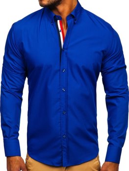 Koszula męska elegancka z długim rękawem kobaltowa Bolf 3713