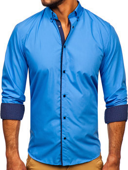 Niebieska Koszula męska elegancka z długim rękawem Bolf 7724-1