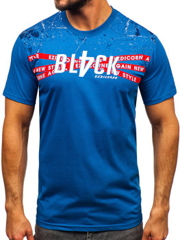 Niebieski bawełniany t-shirt męski z nadrukiem Denley 14722