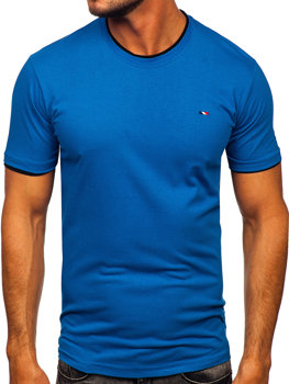 Niebieski t-shirt męski bez nadruku Denley 14316