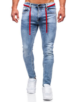Niebieskie spodnie jeansowe męskie skinny fit Denley KX555-1