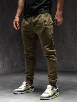 Spodnie męskie joggery dresowe khaki Denley XW01-C