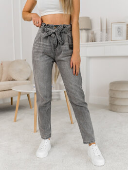 Szare spodnie jeansowe damskie z paskiem Denley DM312N-3