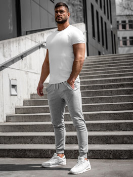 Szare spodnie męskie joggery dresowe Denley XW02A