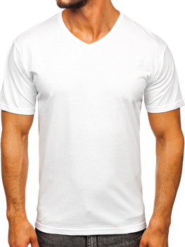 T-shirt męski bez nadruku w serek biały Bolf 192131