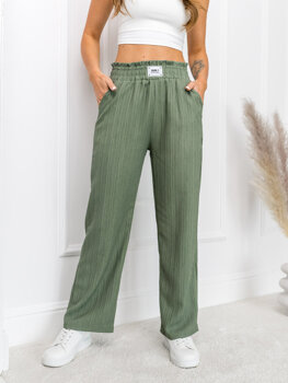 Zielone materiałowe szerokie spodnie damskie Denley W7961